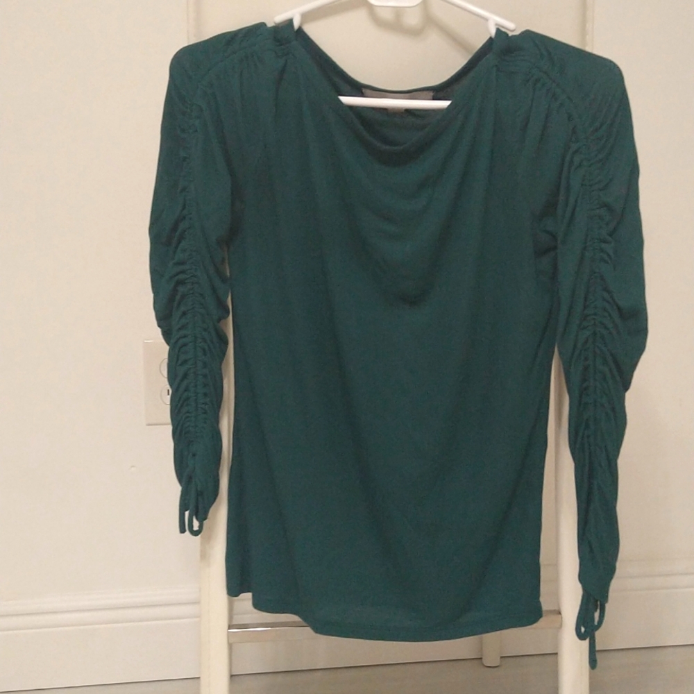 Loft dark green ruched long sleeve top